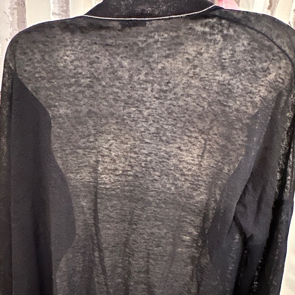 A BLACK SHEER TINY JEWELED PIPING LIGHTWEIGHT OVERLAY CARDIGAN - Picture 2 of 5